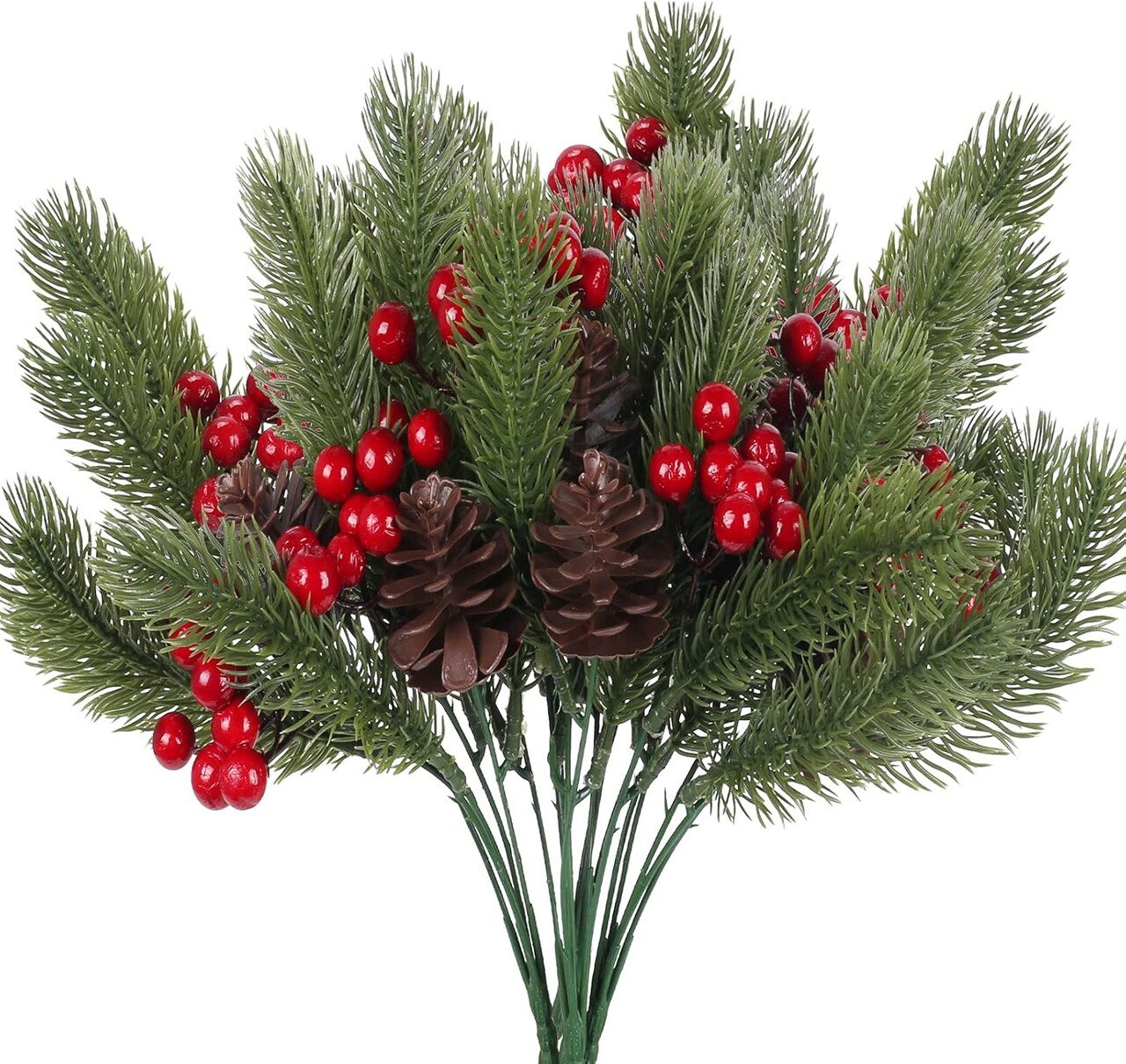Picks Spray with Red Berry Stem Pine Cones for Crafts Christmas Floral Arrangement Christmas Tree Ornaments Winter Holiday Season Decor
